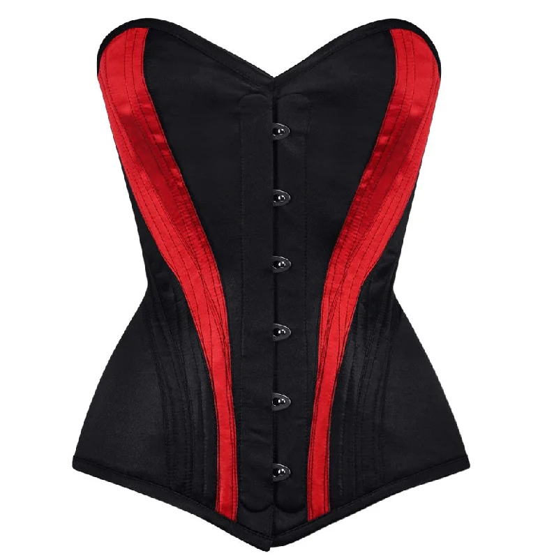 corset with satin patterns-Nelly Satin Overbust Black/Red Corset