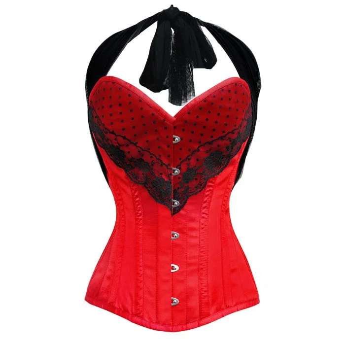 corset with studded webs-Nina Satin Halter Neck Overbust Steel Boned Corset