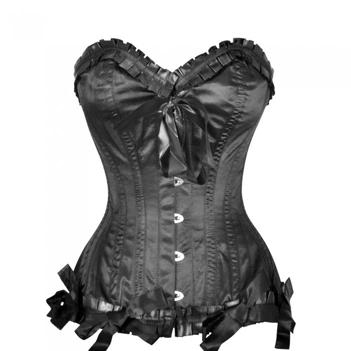 corset with leather fibers-Sandra Burlesque Black Overbust Corset