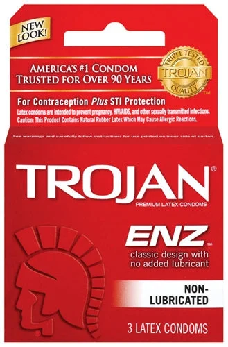 vibrating anal toy for longer-lasting pleasure with adjustable settings-Trojan Enz Non-Lubricated Condoms - 3 Pack