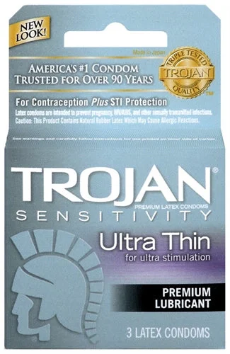 vibrating dildo for solo play with powerful vibrations-Trojan Sensitivity Ultra Thin Lubricated Condoms - 3 Pack